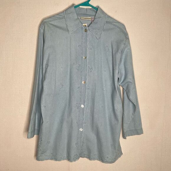 Vintage Womens Medium Demin Shirt Button Up Embroidered Susan Bristol Y2K - Picture 7 of 9